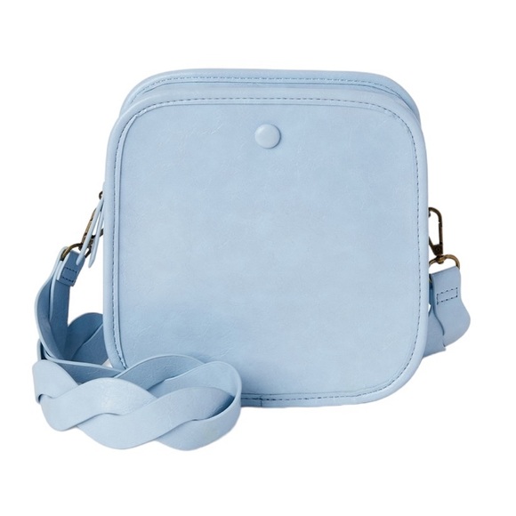 Time and Tru Baby Blue Faux Leather Braided Square Crossbody Bag Purse - Picture 3 of 8